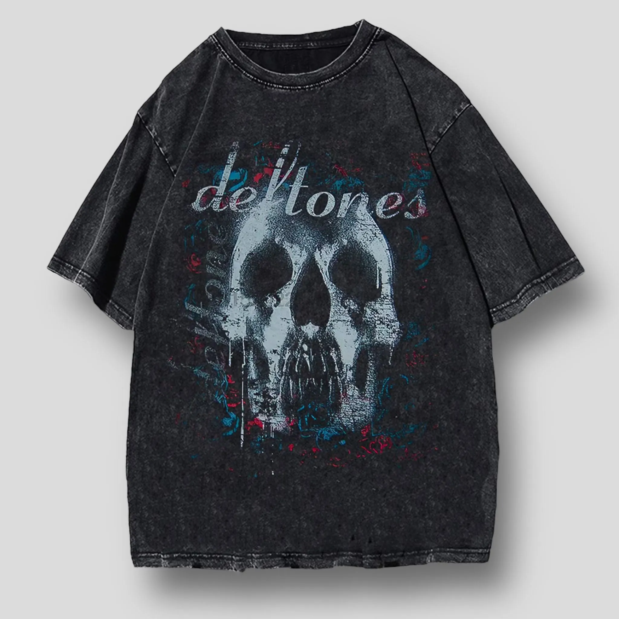 Azure Reverie: Oversized Gothic Graphic Tee