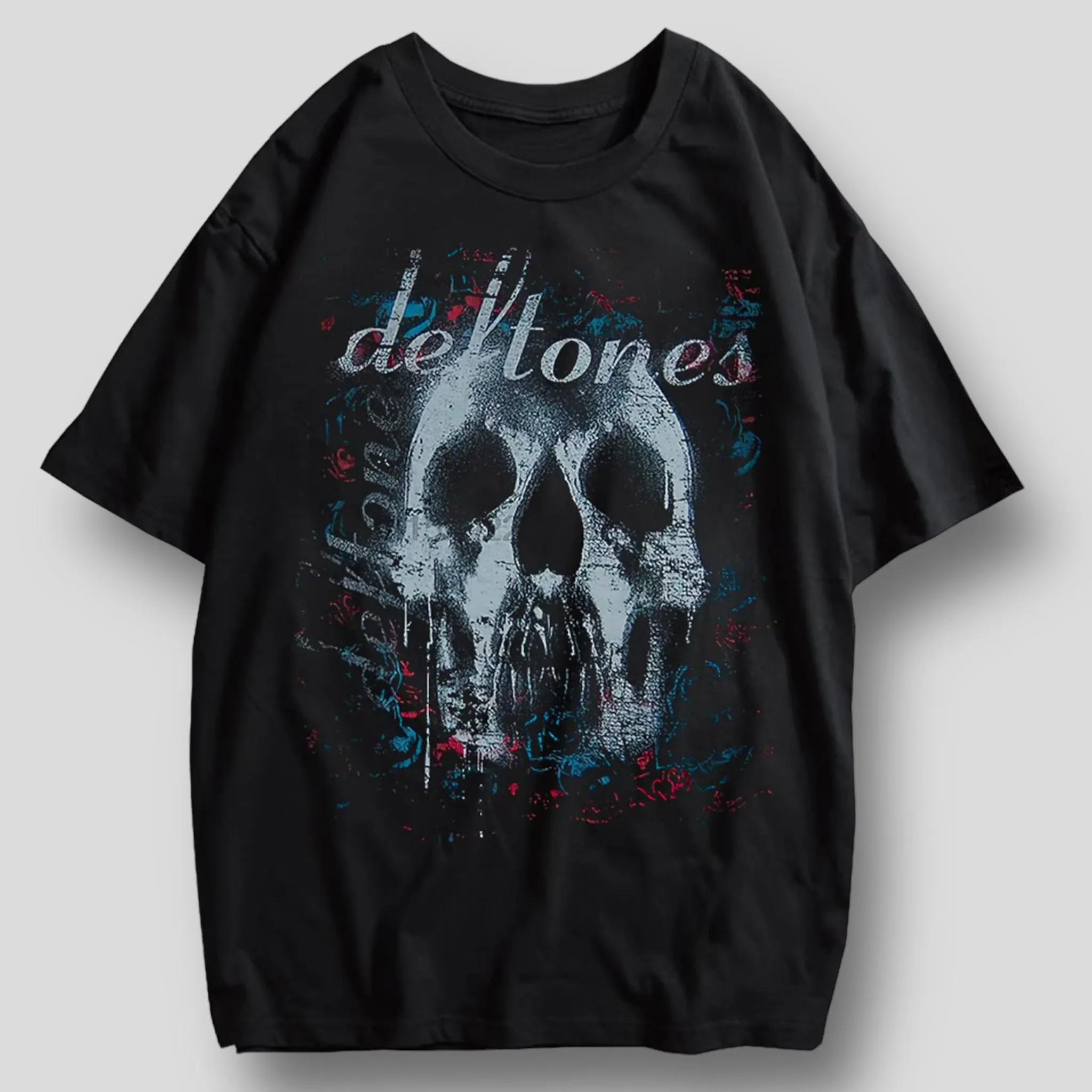Azure Reverie: Oversized Gothic Graphic Tee