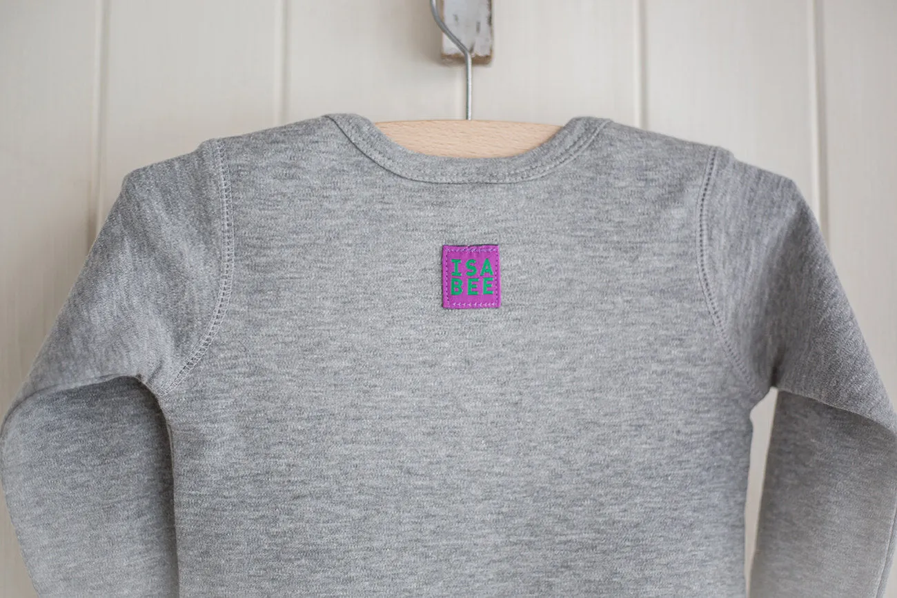 Baby Cat Applique Sleepsuit - aubergine on grey melange