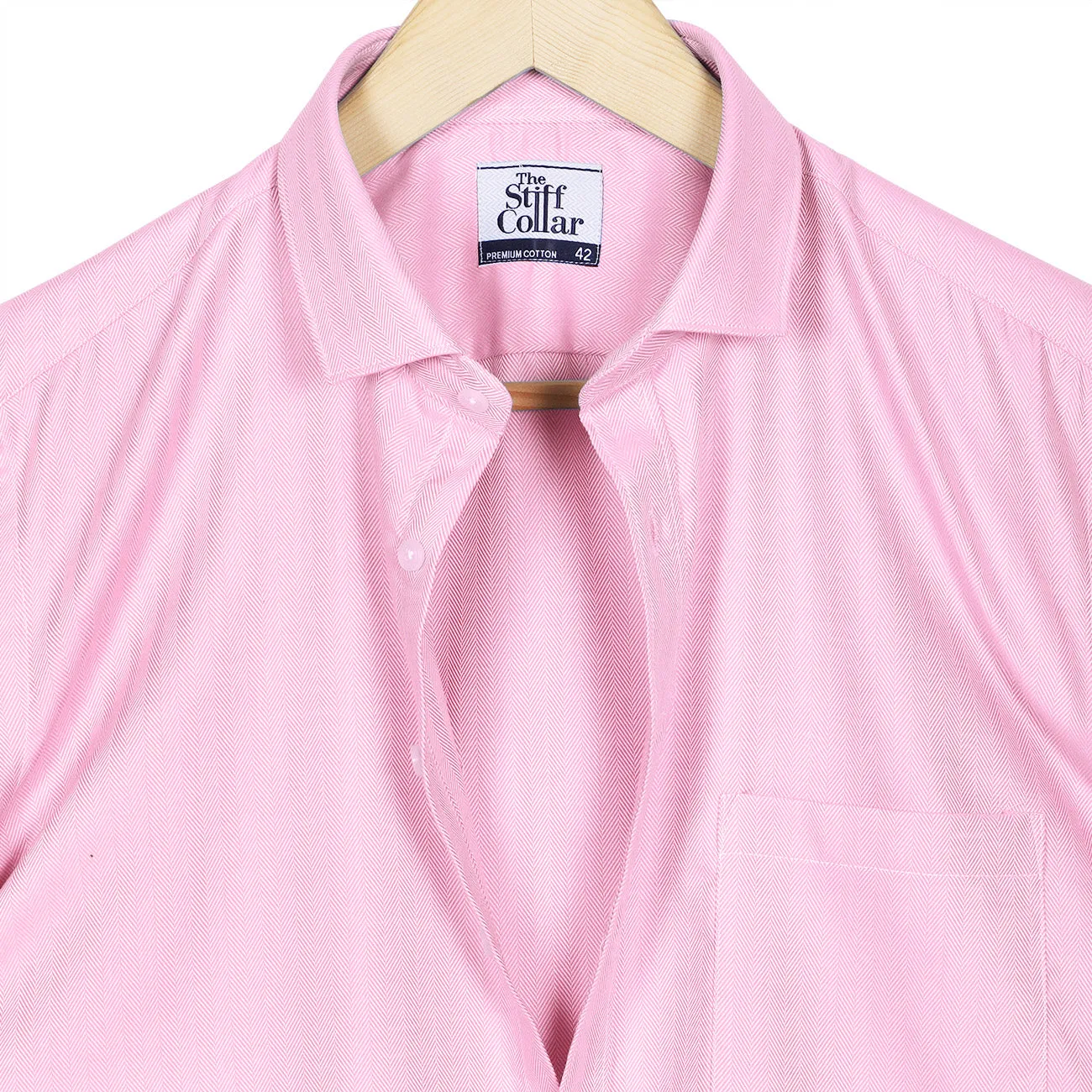 Baby Pink Herringbone Half Sleeve Giza Cotton Shirt