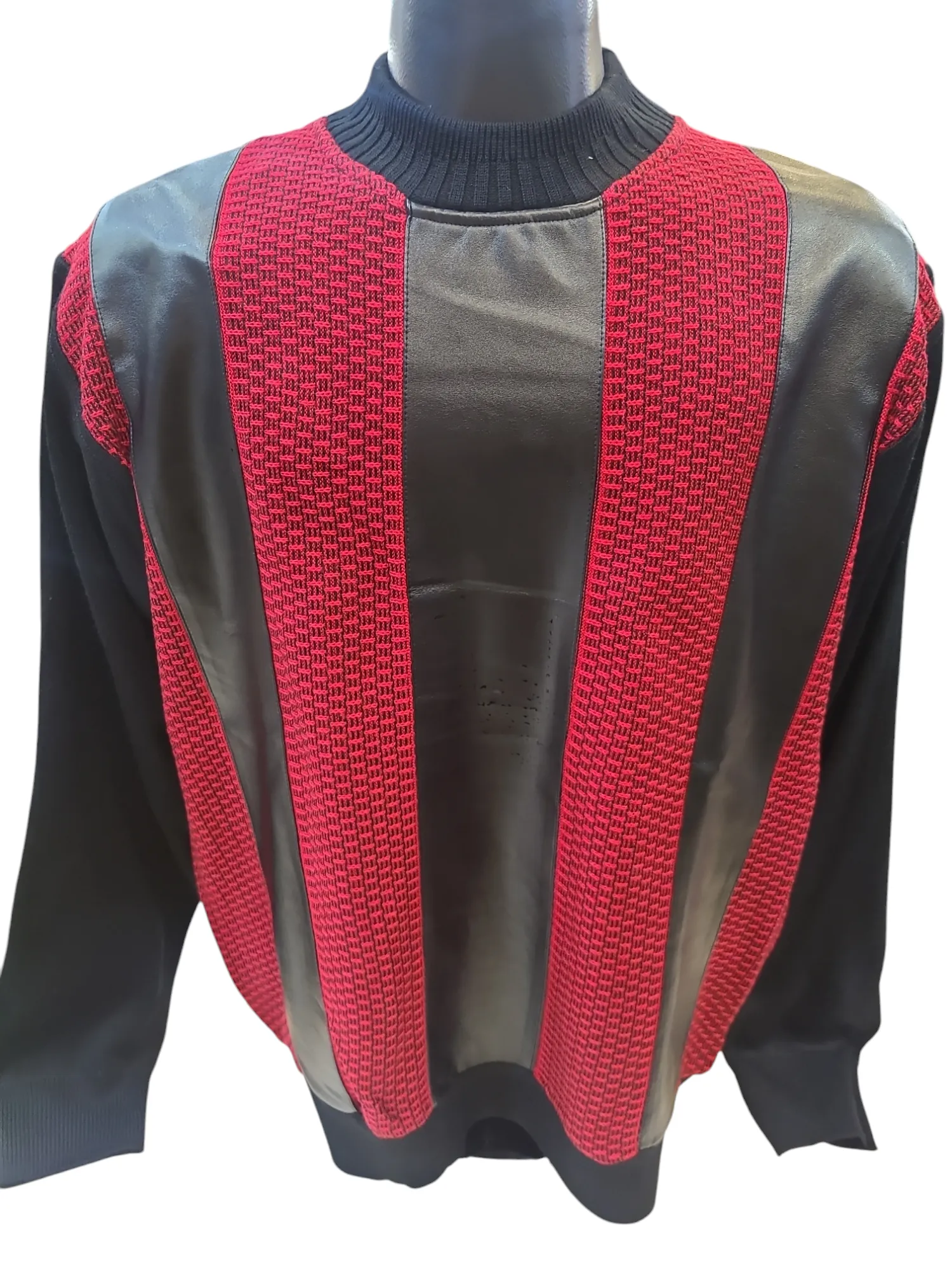Bagazio Crew Neck Full Zipper PU Sweaters