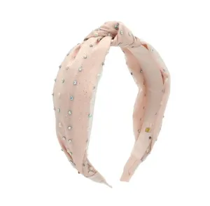 Bari Lynn Pearl and Crystal Tulle Knot Headband - Pink