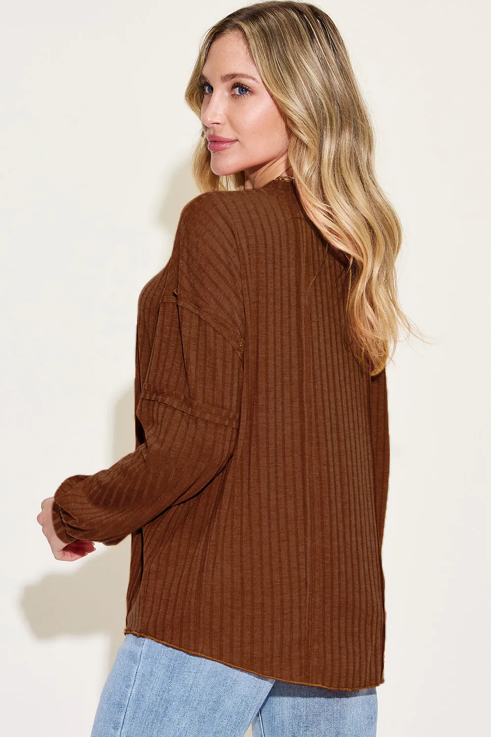 Basic Bae Ribbed Round Neck T-Shirt Long Sleeve Stylish Comfortable Slim Fit
