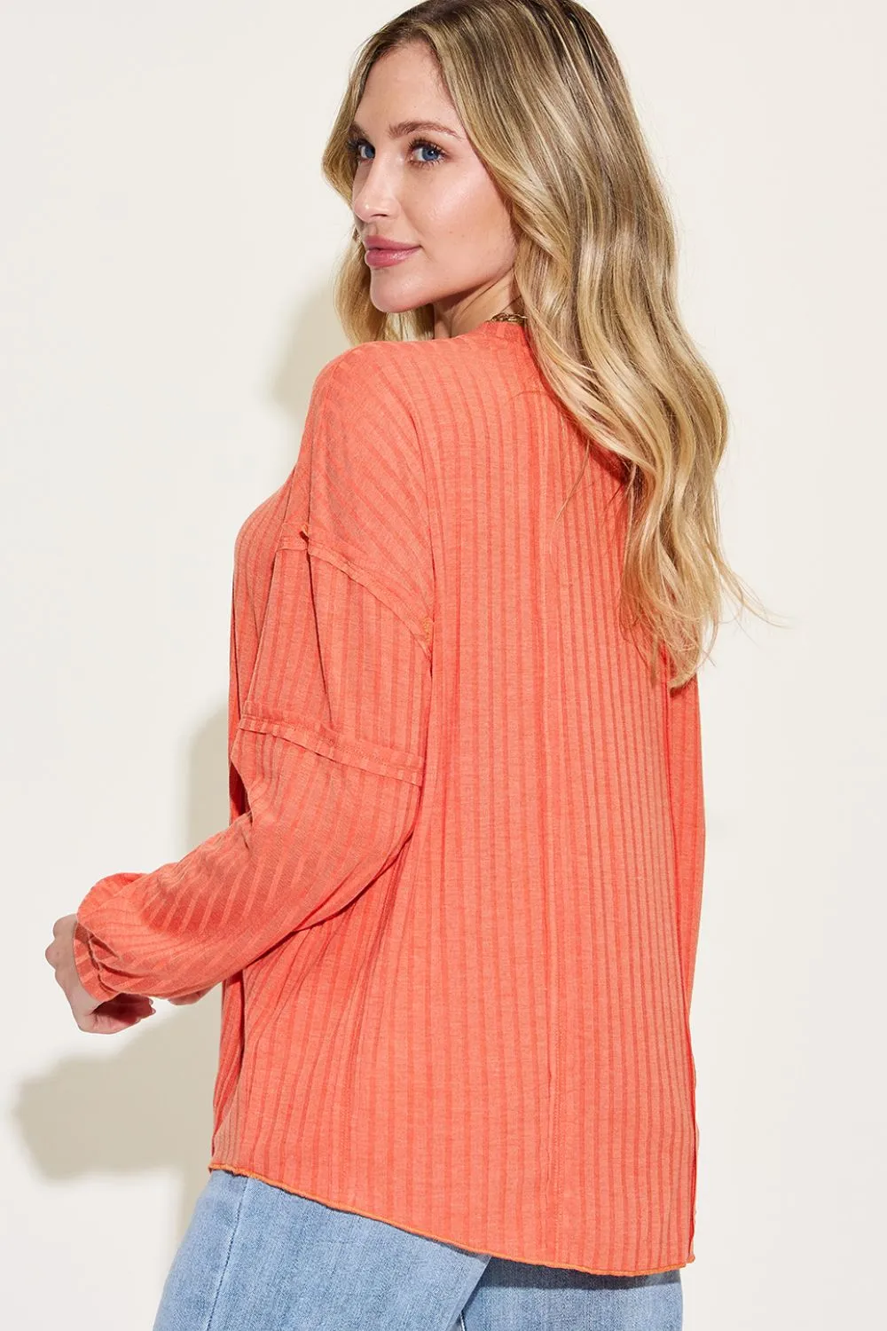 Basic Bae Ribbed Round Neck T-Shirt Long Sleeve Stylish Comfortable Slim Fit