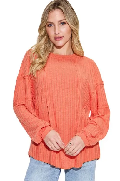 Basic Bae Ribbed Round Neck T-Shirt Long Sleeve Stylish Comfortable Slim Fit