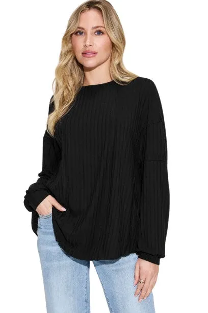 Basic Bae Ribbed Round Neck T-Shirt Long Sleeve Stylish Comfortable Slim Fit
