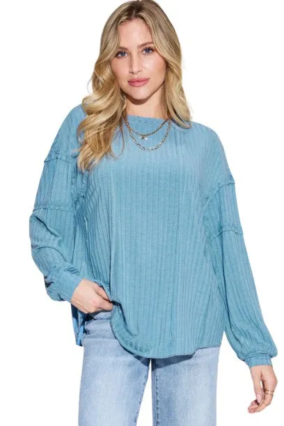 Basic Bae Ribbed Round Neck T-Shirt Long Sleeve Stylish Comfortable Slim Fit