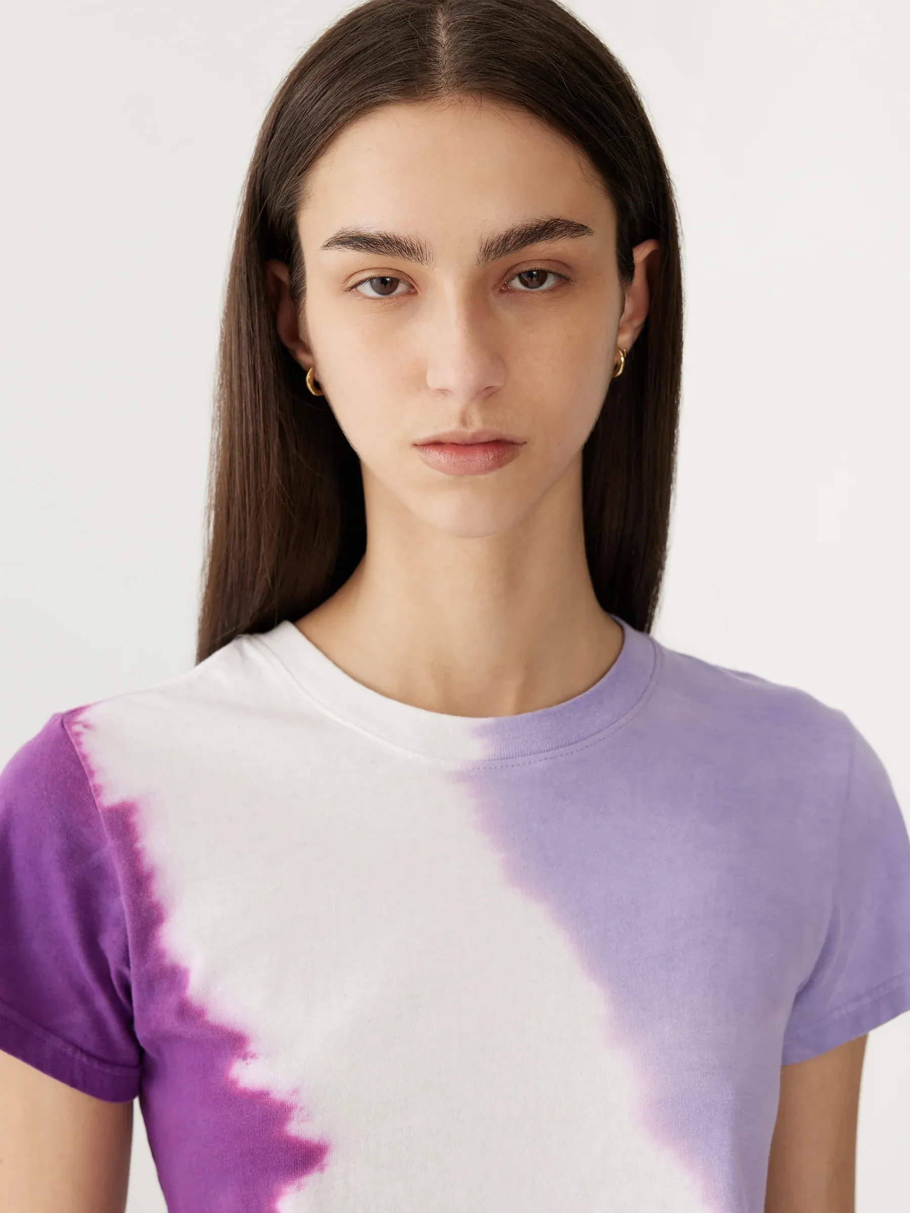 Bassike Raw Edge Baby Tee in Faded Lavender, White and Violet Dye