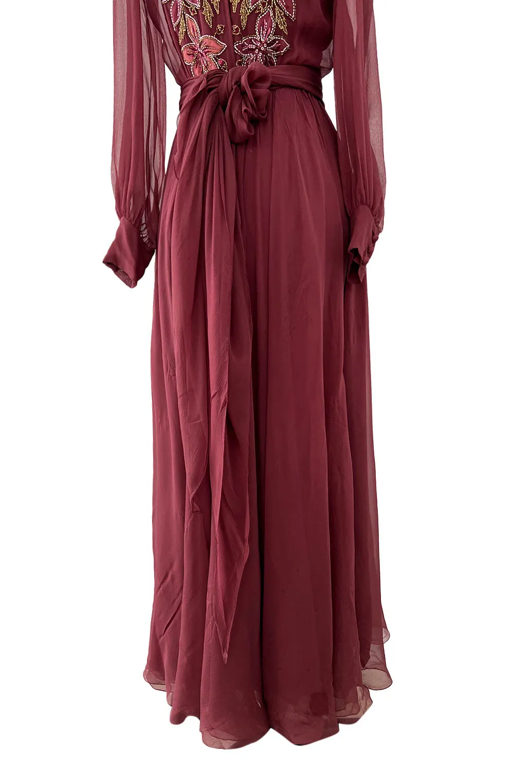 Beautiful 1974 Jean Louis Scherrer Haute Couture Hand Beaded & Applique Silk Chiffon Dress