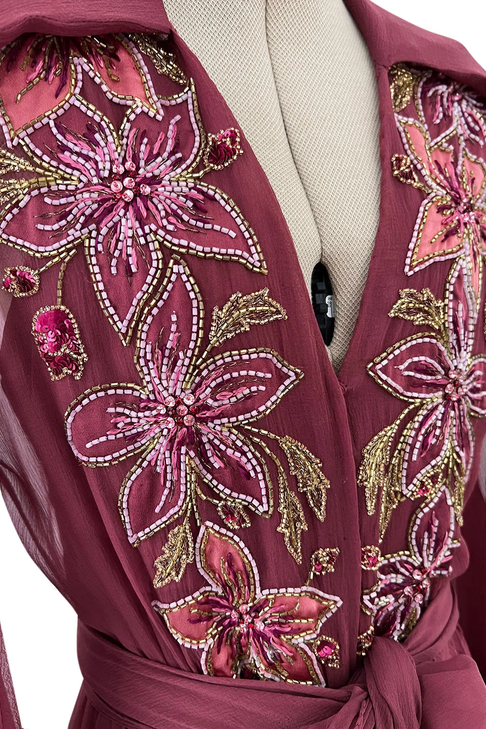 Beautiful 1974 Jean Louis Scherrer Haute Couture Hand Beaded & Applique Silk Chiffon Dress