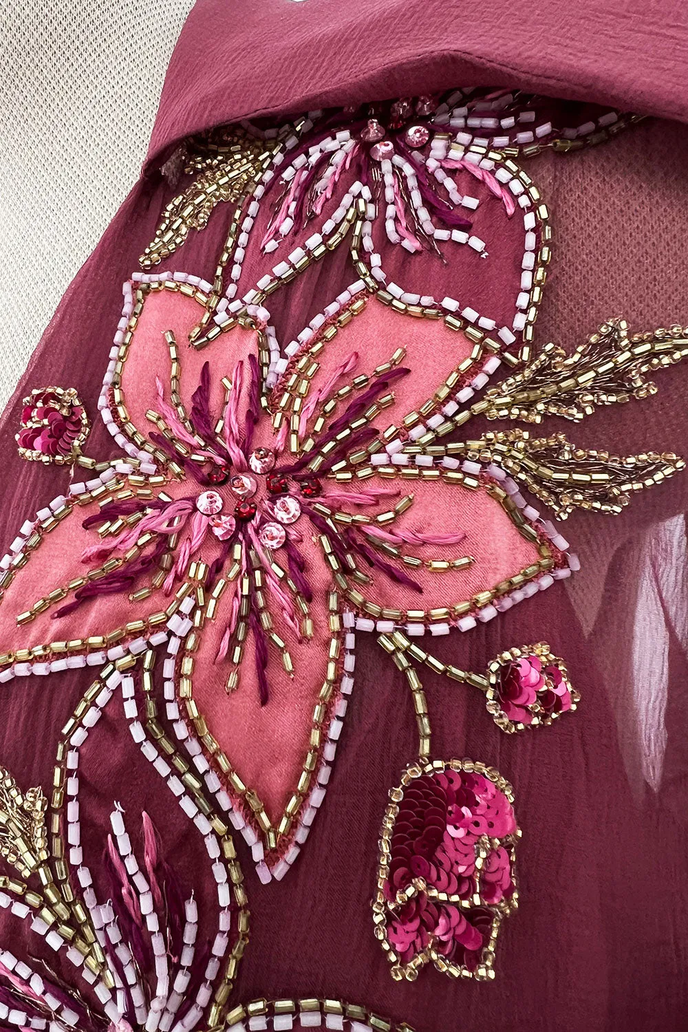 Beautiful 1974 Jean Louis Scherrer Haute Couture Hand Beaded & Applique Silk Chiffon Dress