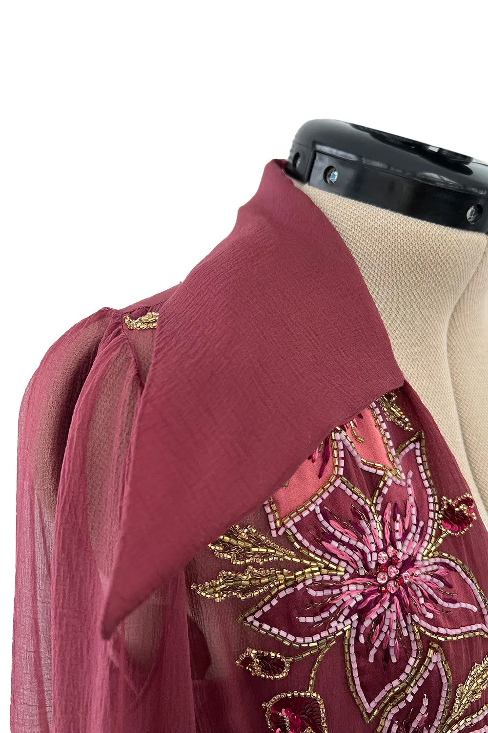 Beautiful 1974 Jean Louis Scherrer Haute Couture Hand Beaded & Applique Silk Chiffon Dress