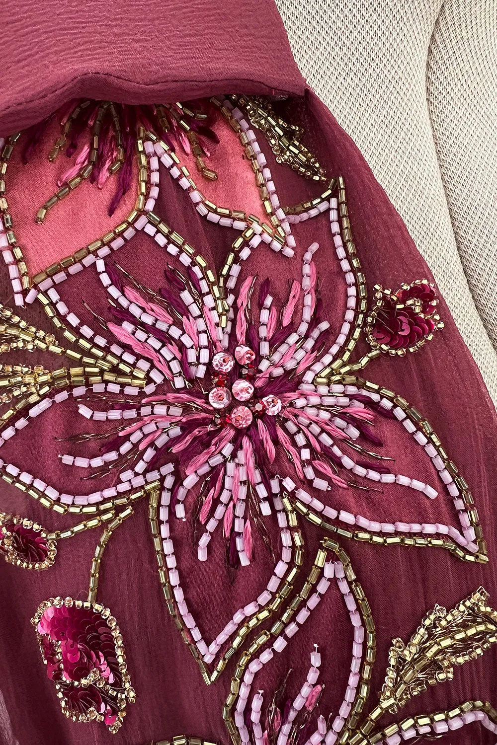 Beautiful 1974 Jean Louis Scherrer Haute Couture Hand Beaded & Applique Silk Chiffon Dress