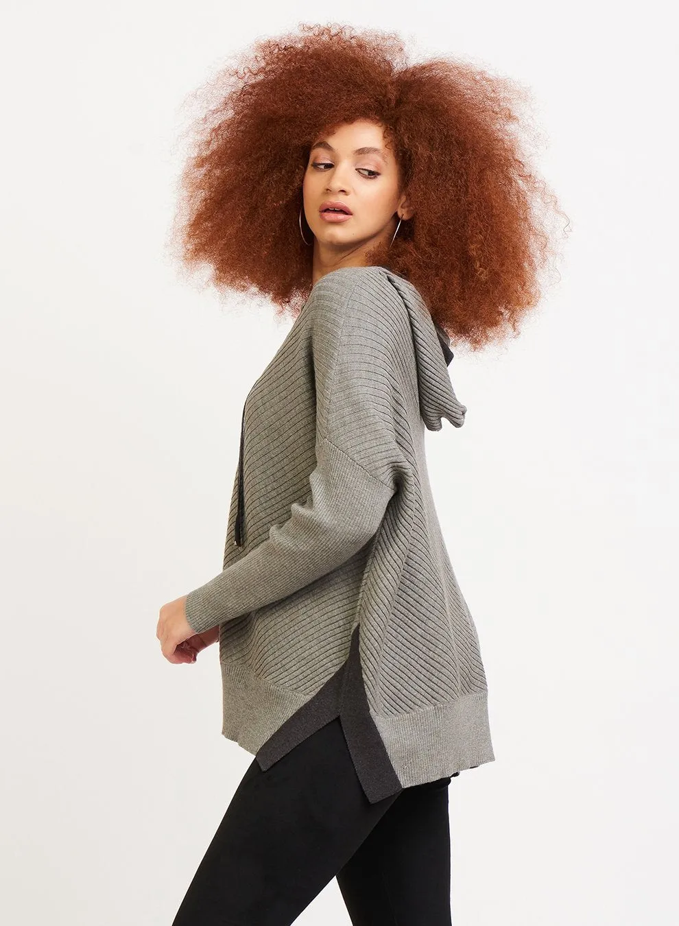 Beautiful Hooded Sweater with Contrast Side Trim