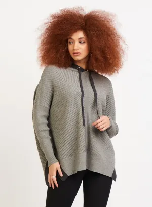 Beautiful Hooded Sweater with Contrast Side Trim