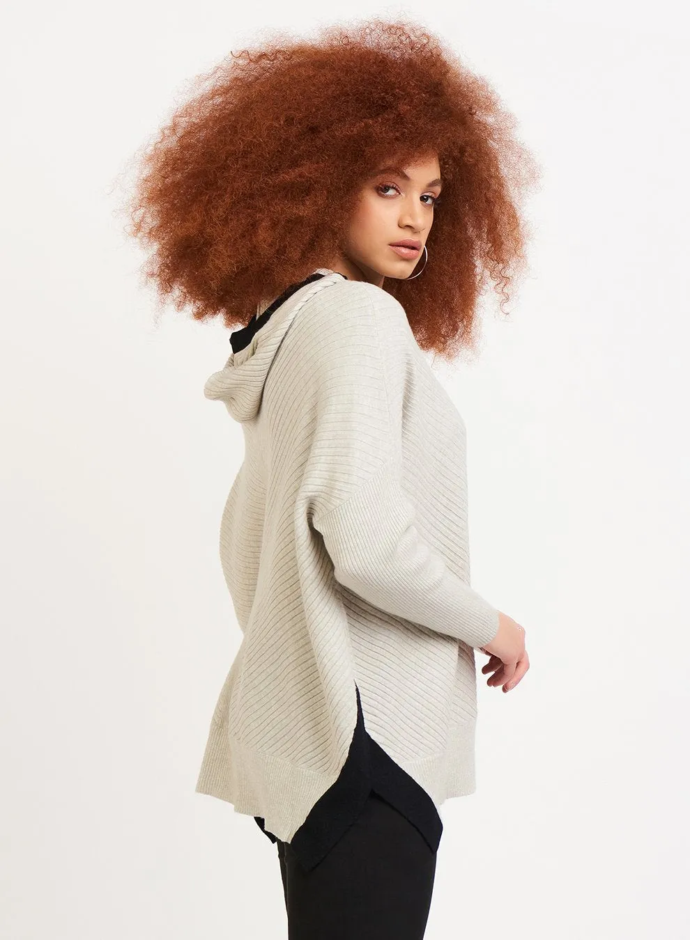Beautiful Hooded Sweater with Contrast Side Trim