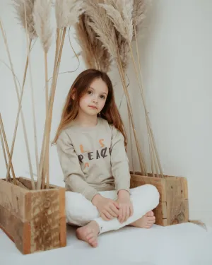 Beige Peace Please Slogan Print Sweatshirt