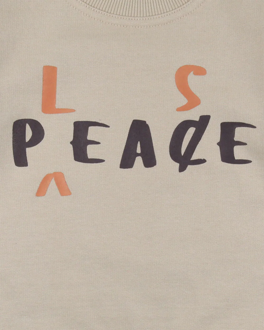 Beige Peace Please Slogan Print Sweatshirt