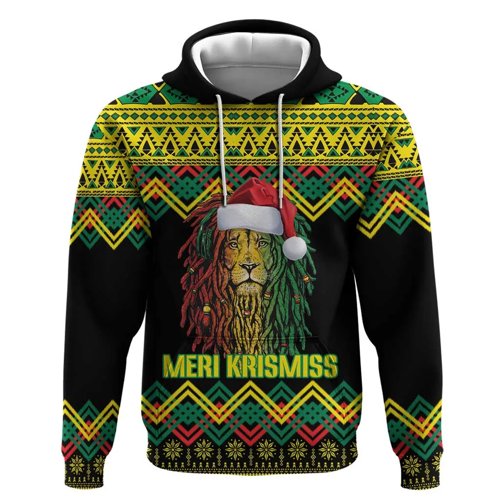 Black Jamaican Christmas Hoodie Reggae Lion With Kente Pattern LT18