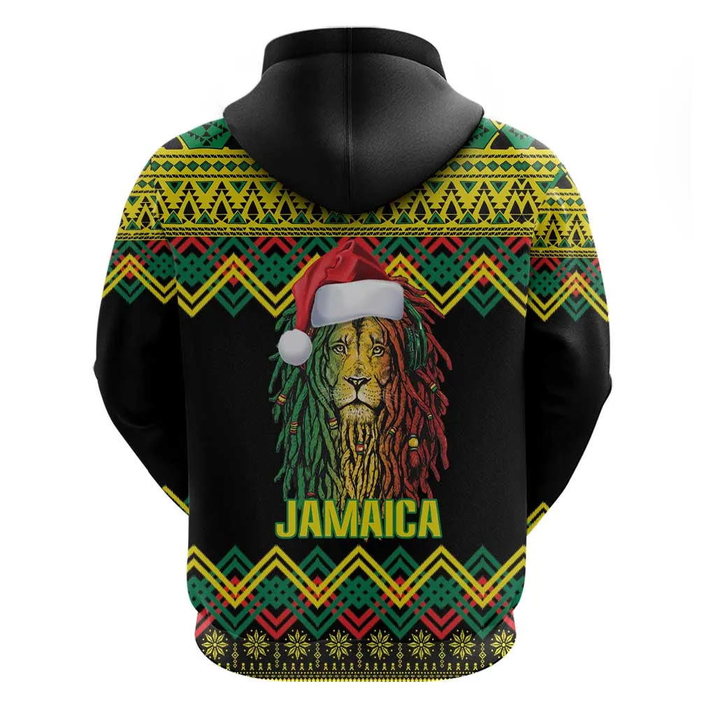 Black Jamaican Christmas Hoodie Reggae Lion With Kente Pattern LT18