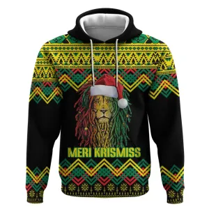 Black Jamaican Christmas Hoodie Reggae Lion With Kente Pattern LT18