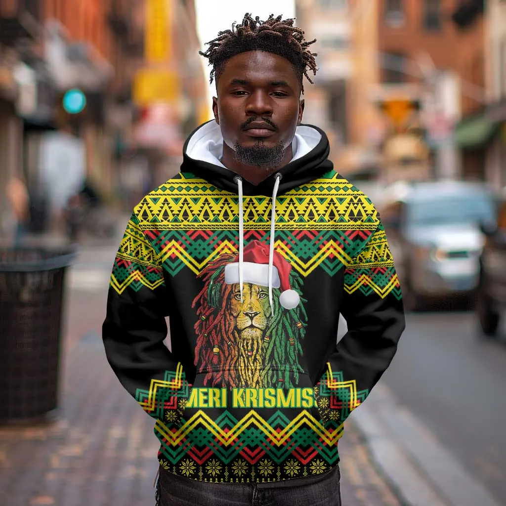 Black Jamaican Christmas Hoodie Reggae Lion With Kente Pattern LT18