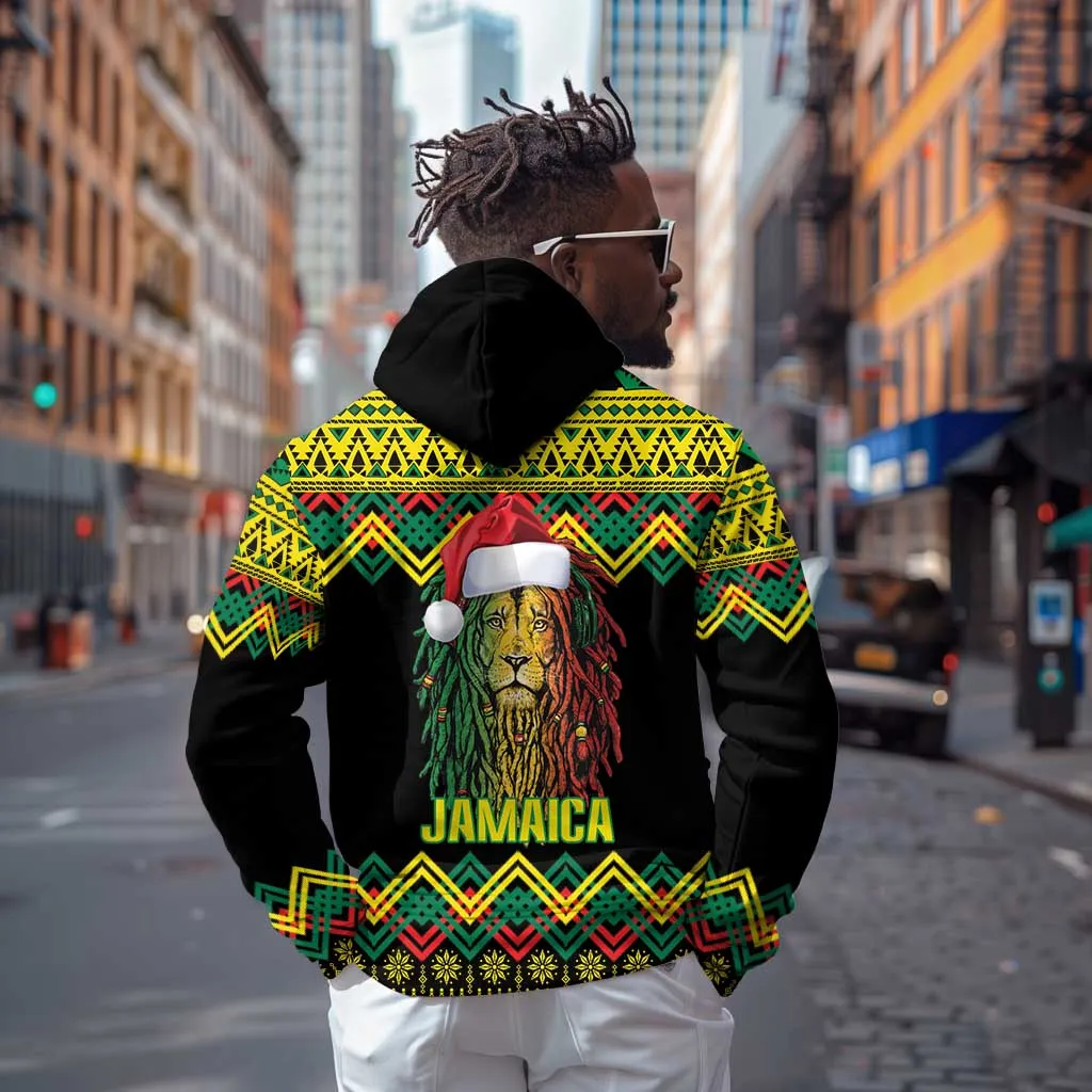 Black Jamaican Christmas Hoodie Reggae Lion With Kente Pattern LT18