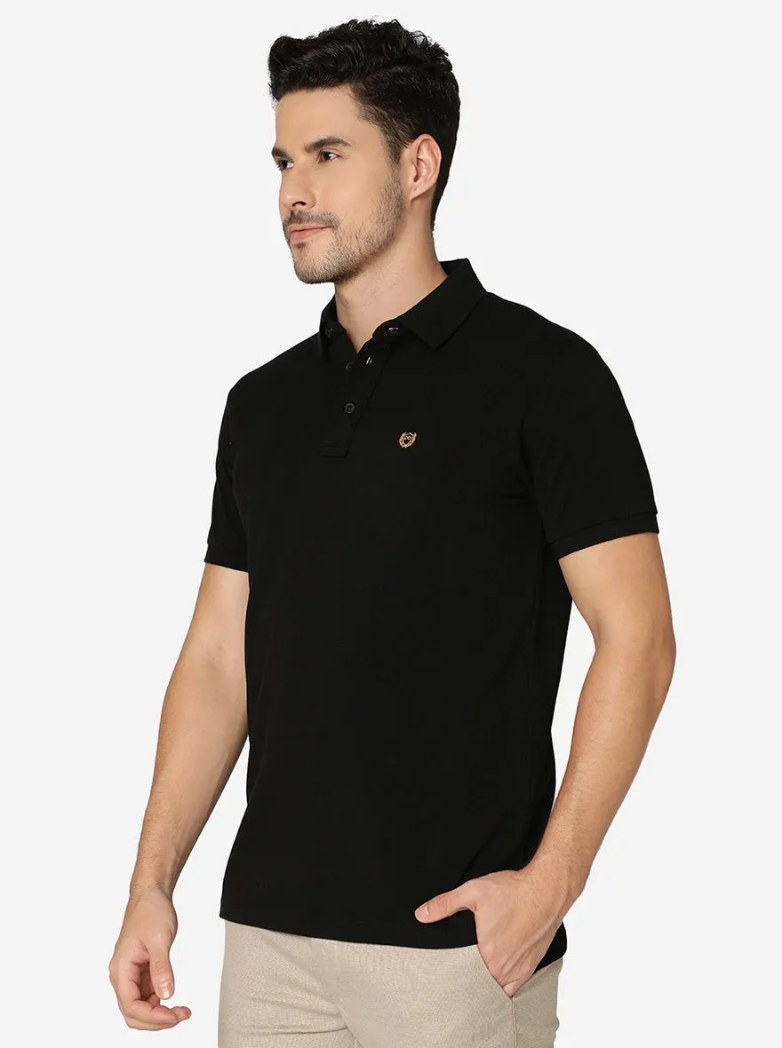 Black Solid Slim Fit Polo T-Shirt | JadeBlue