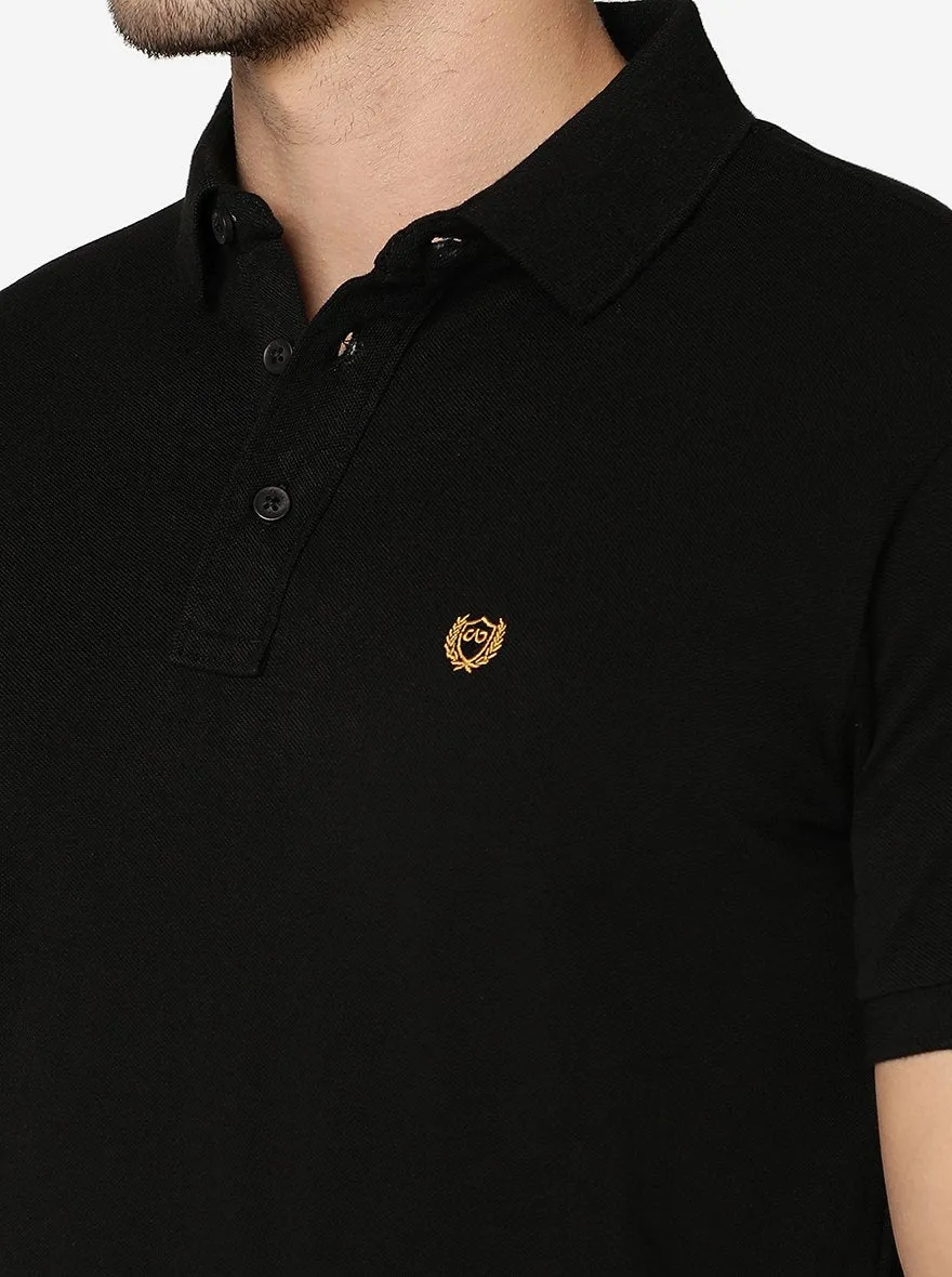 Black Solid Slim Fit Polo T-Shirt | JadeBlue