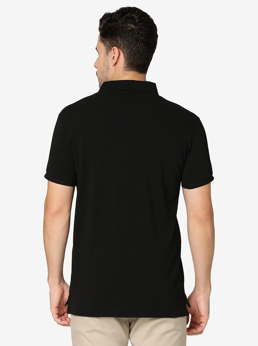 Black Solid Slim Fit Polo T-Shirt | JadeBlue
