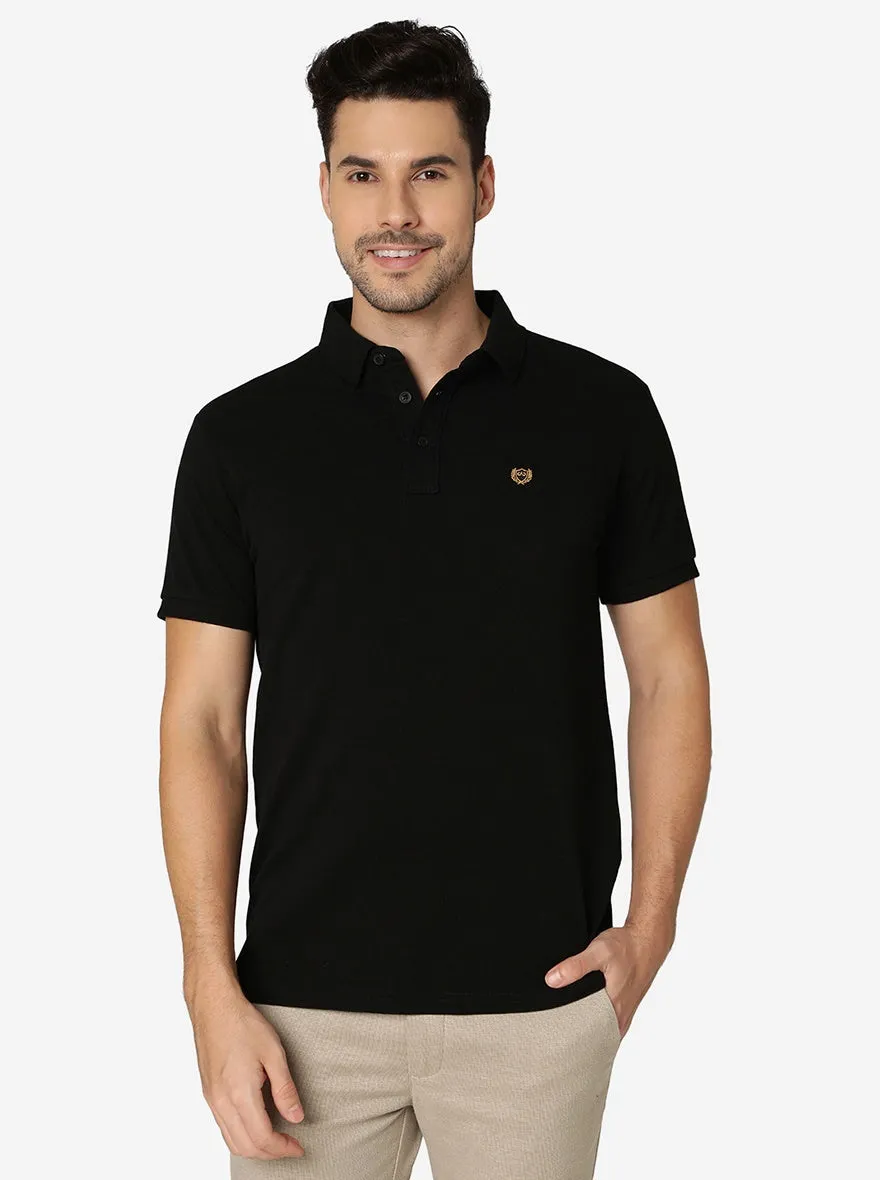 Black Solid Slim Fit Polo T-Shirt | JadeBlue
