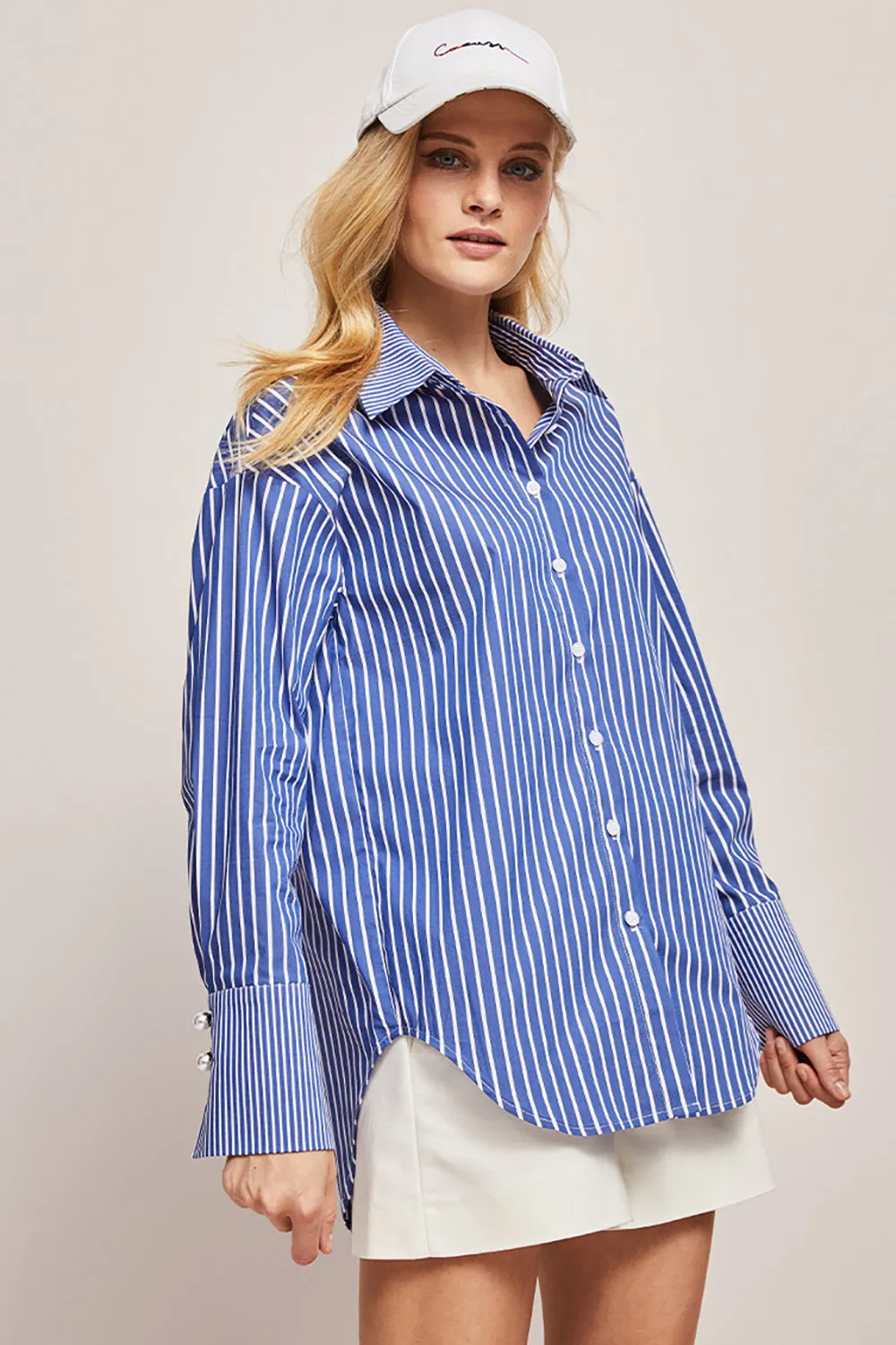 Blaues Oversized Damen Popeline Hemd
