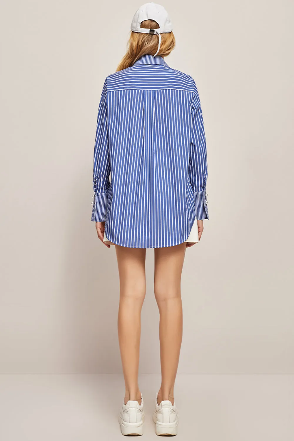 Blaues Oversized Damen Popeline Hemd