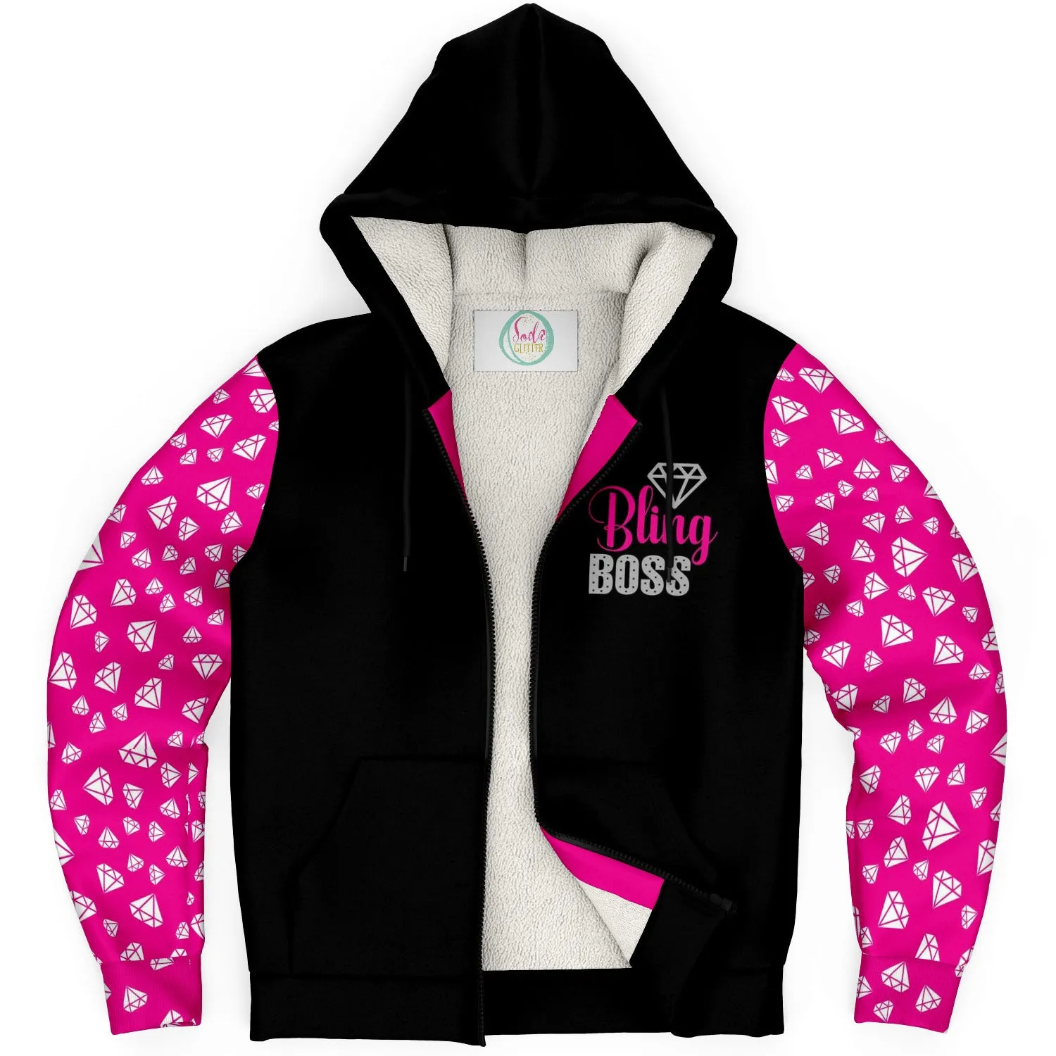 Bling Boss, Hot Pink and Black Micro-fleece Lined Hoodie