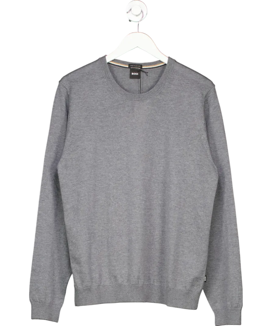 BOSS Grey Merino Wool Slim Fit Sweater UK L