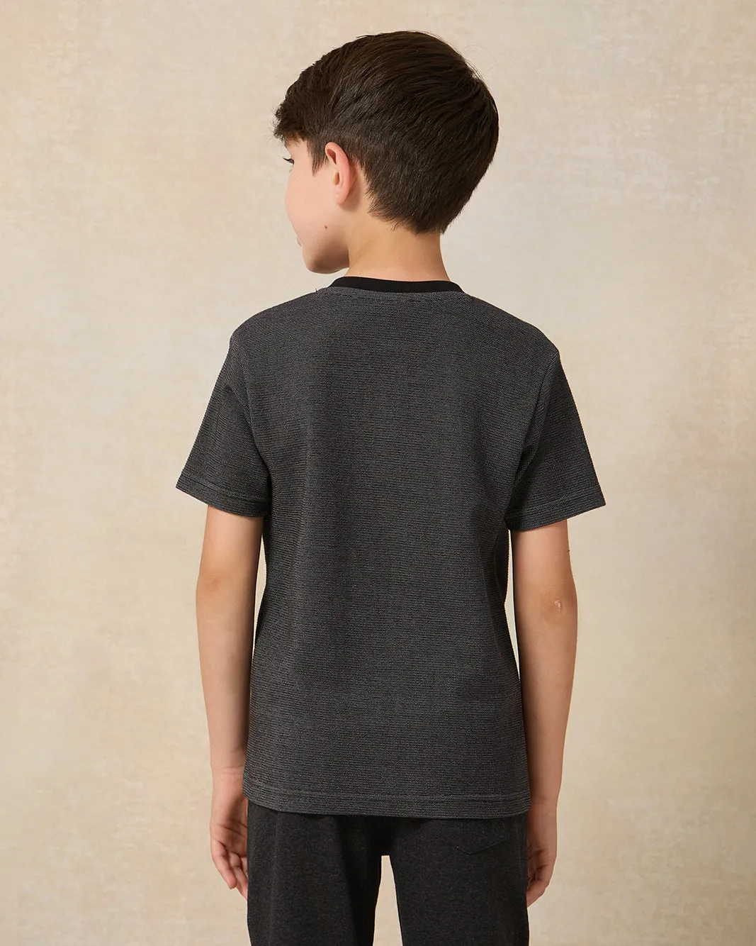 Boys Black Waffle Short Sleeve Henley