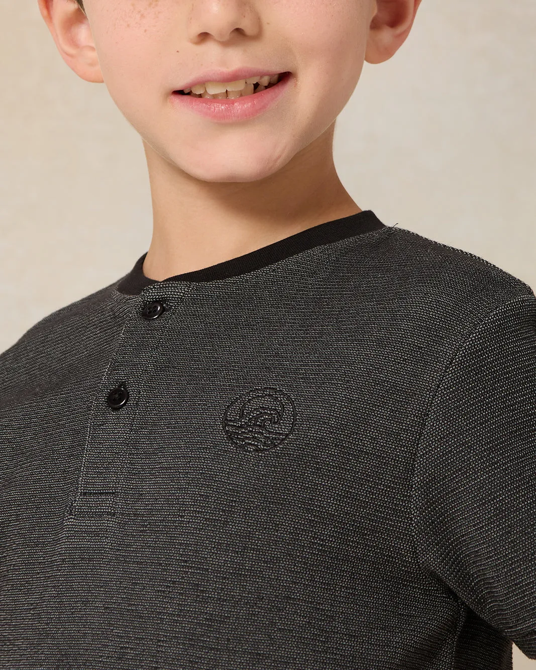 Boys Black Waffle Short Sleeve Henley