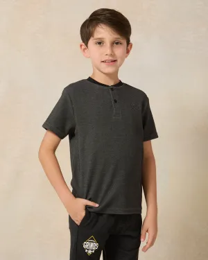 Boys Black Waffle Short Sleeve Henley