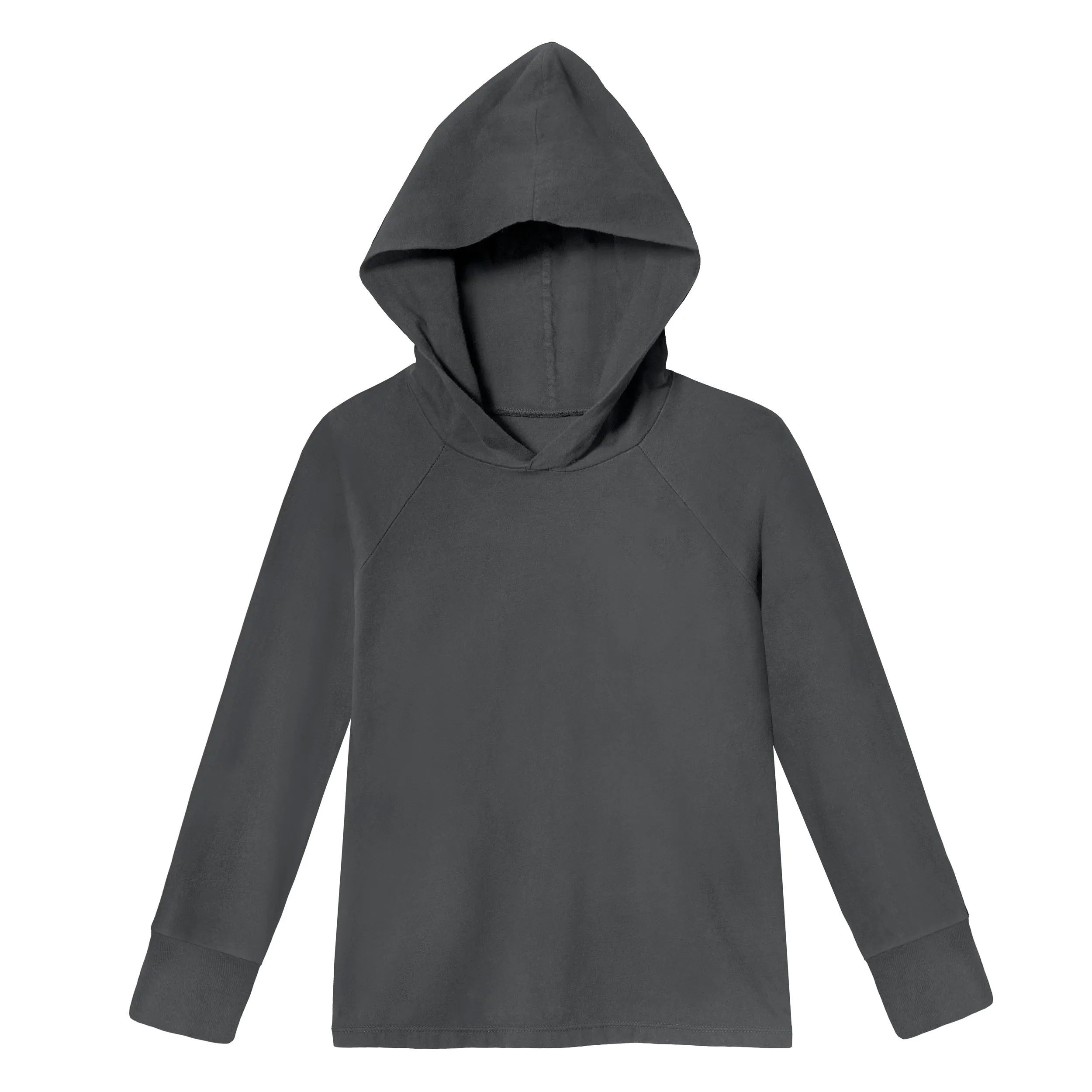 Boys Soft 100% Cotton Medium-Weight Long Sleeve Hooded Tee With Cuffs | Charcoal