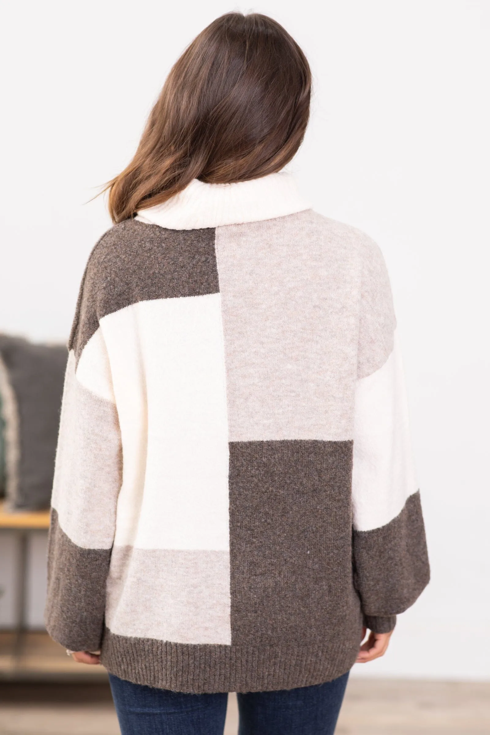 Brown and Mocha Cowl Neck Sweater