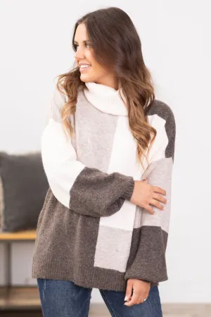 Brown and Mocha Cowl Neck Sweater