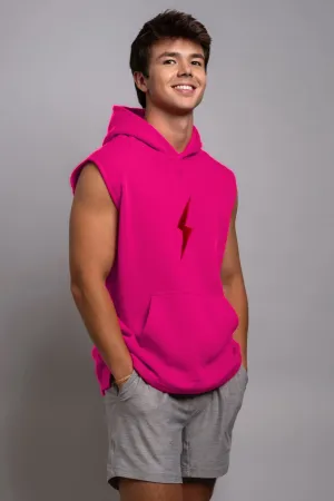 BRUCE BOLT "BOLT" Sleeveless Hoodie - PINK w/ Red Bolt