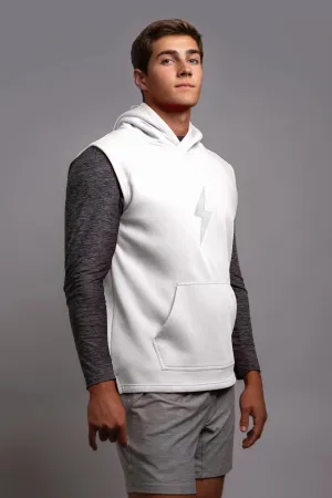 BRUCE BOLT "BOLT" Sleeveless Hoodie - WHITE w/ White Bolt