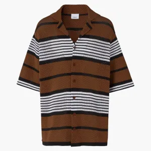 Burberry Short-sleeve Stripe Print Nylon Oversized Shirt Dark Birch Brown