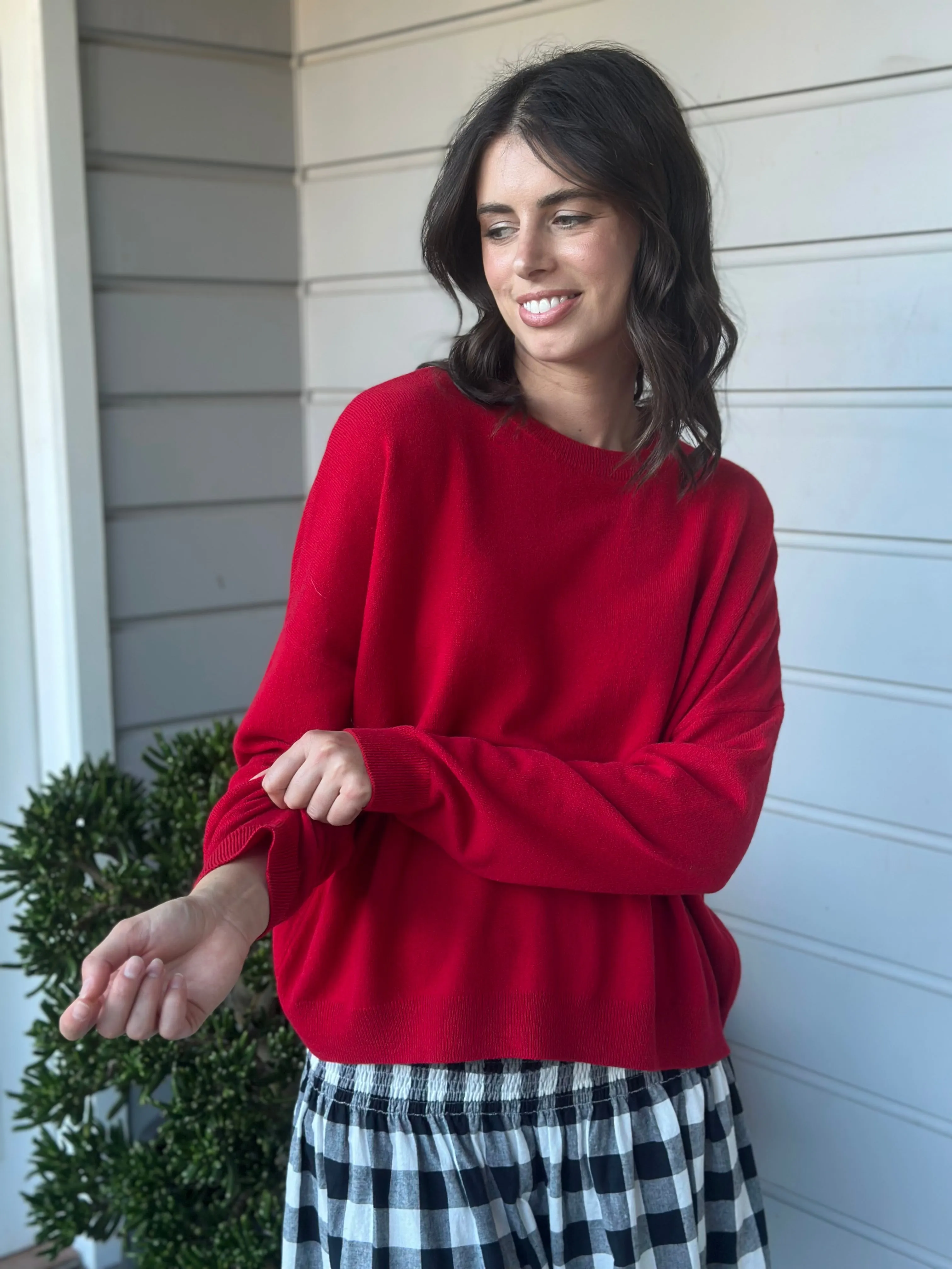 cassie crew neck knit -winter red cashmere