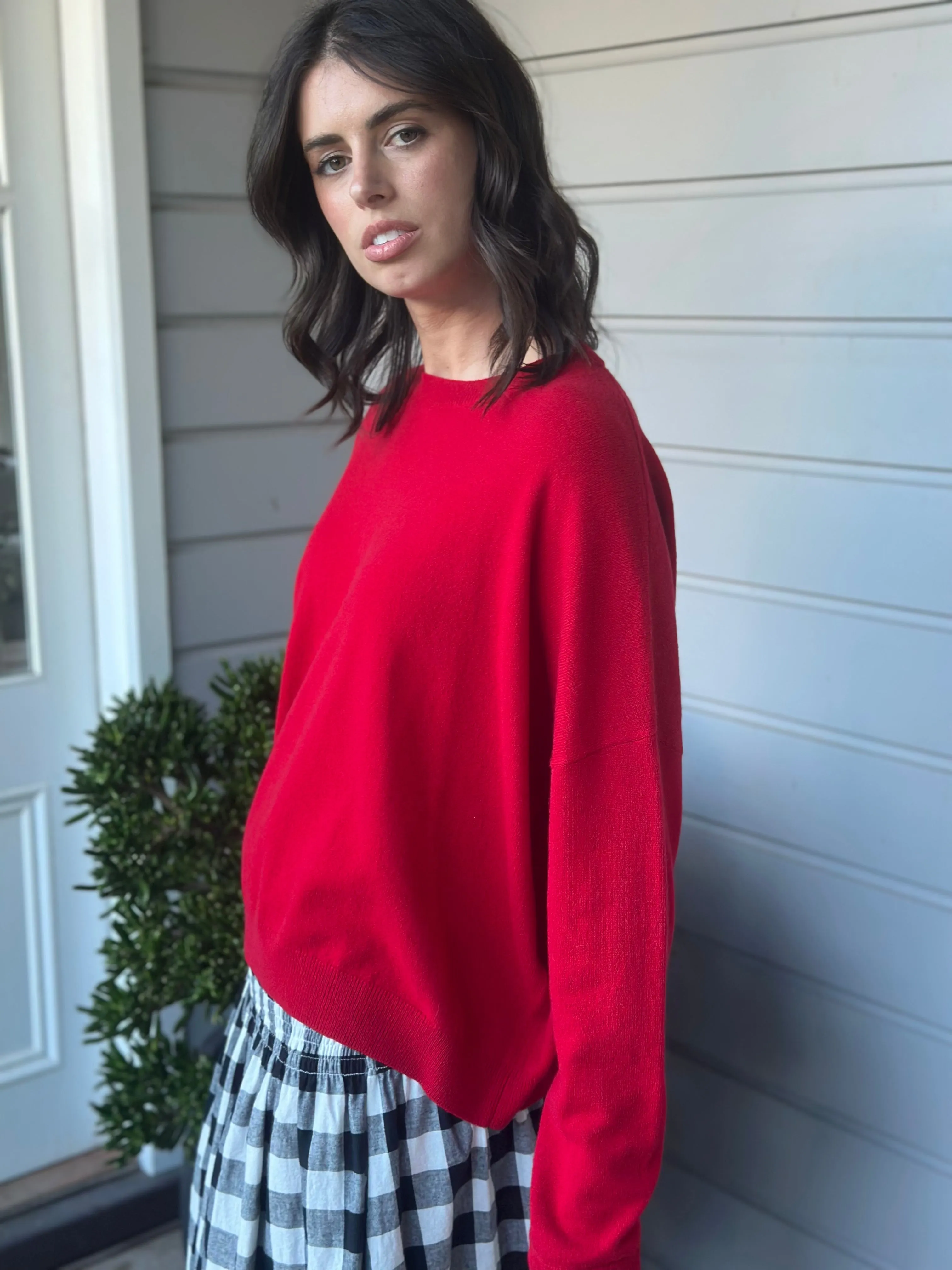 cassie crew neck knit -winter red cashmere
