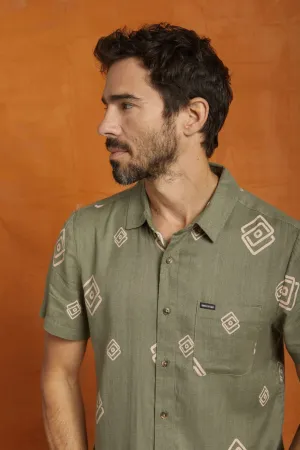 Charter Slub S/S Woven Shirt - Olive Surplus/Coral Pink