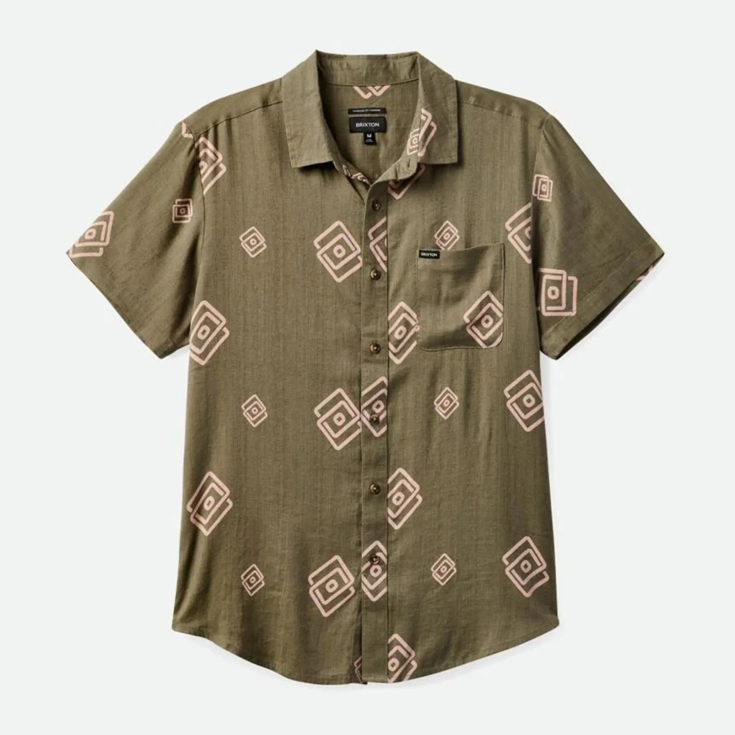 Charter Slub S/S Woven Shirt - Olive Surplus/Coral Pink