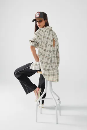 Checked Shirt With Back Opening In Beige