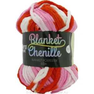 Chenille Blanket Yarn 100g 65m 12ply -  Multi Peach